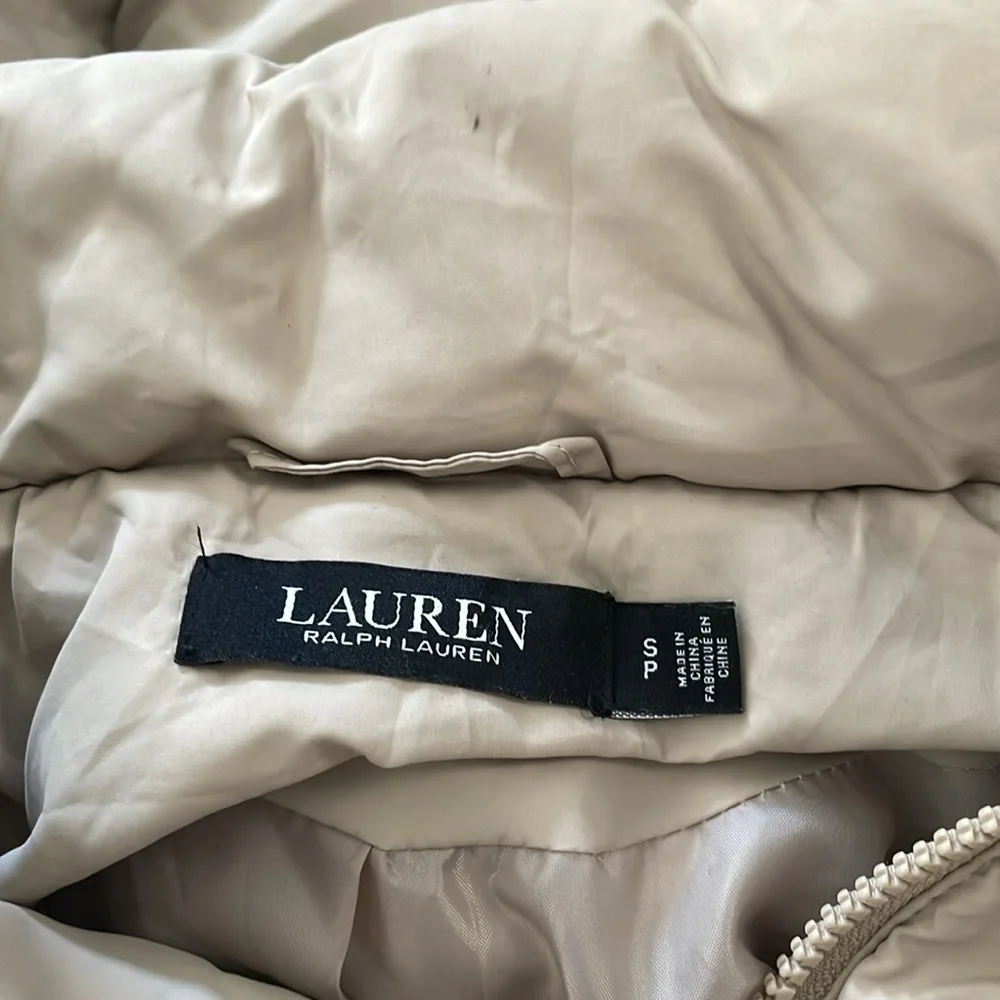 Lauren Ralph Lauren Tan Pillow Hood Longline Down and Feather Jacket Coat Size S - Picture 4 of 7